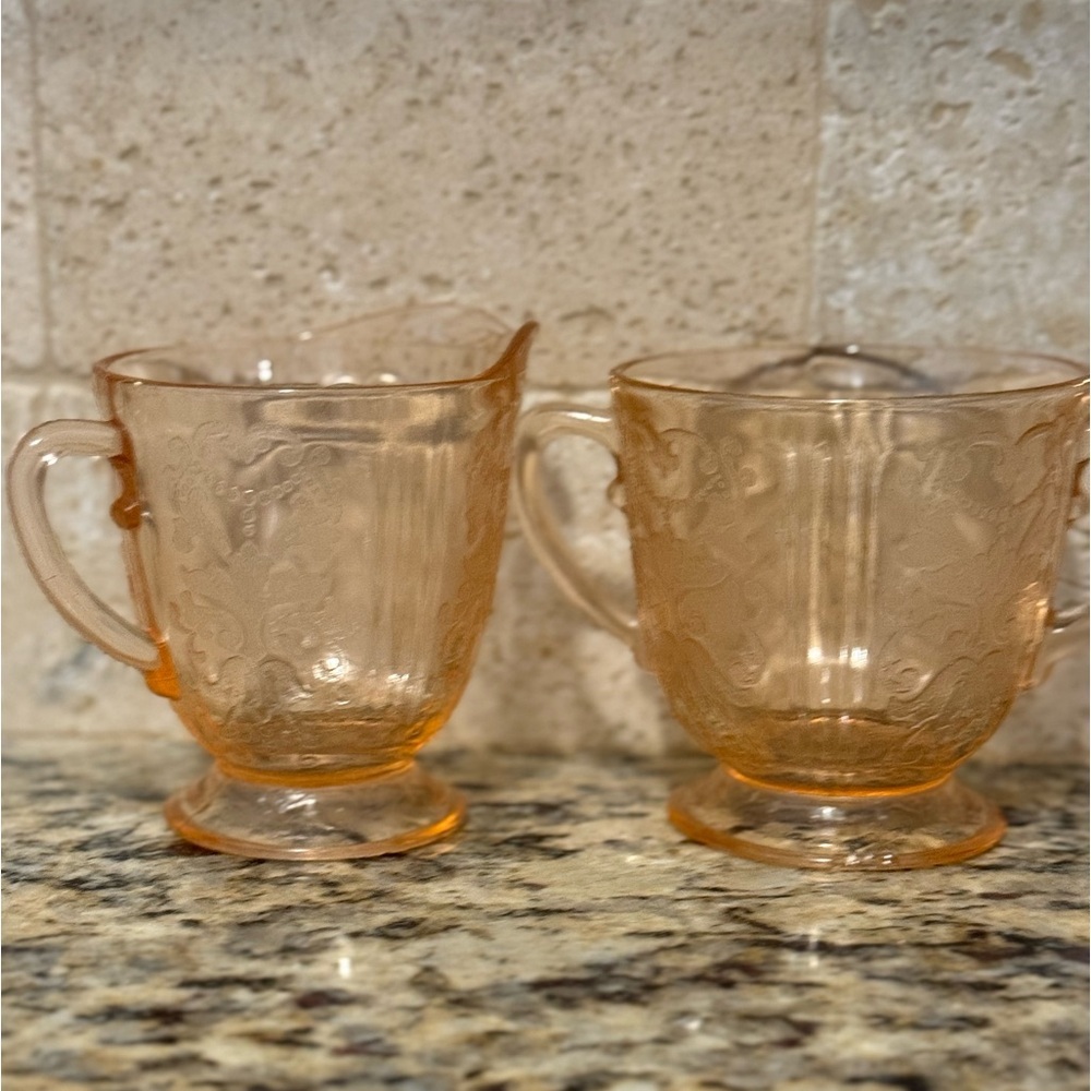 MacBeth Evans Pink American Sweetheart Depression Glass Footed Sugar & Creamer.